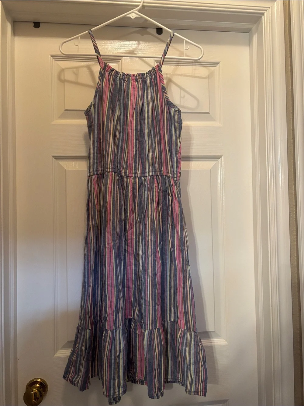Oshkosh Striped Pink & Blue Spaghetti-Strap Girls’ Dress Youth 14 (Like New)